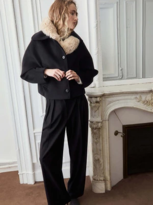 Kurtka z wełny z kołnierzem koszulowym czarny - Kobieta - - MANGO