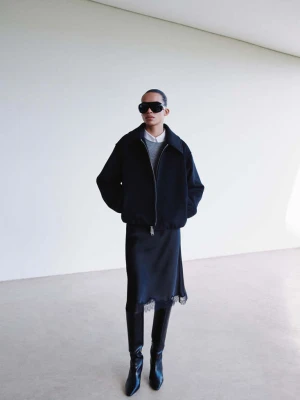 Kurtka z wełny z kołnierzem koszulowym granatowy - Kobieta - - MANGO