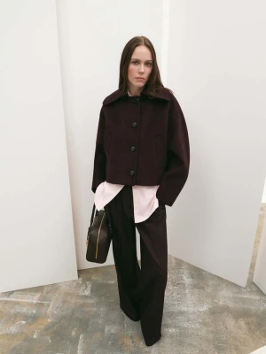 Kurtka z wełny z kołnierzem koszulowym kasztanowy - Kobieta - - MANGO