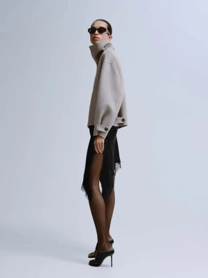 Kurtka z wełny z kołnierzem typu funnel szary - Kobieta - - MANGO