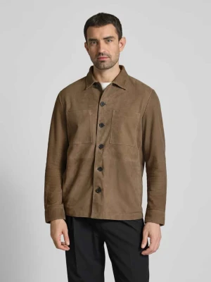 Kurtka zamszowa o kroju regular fit ze skóry koziej welurowej w stylu kurtki koszulowej Marc O'Polo