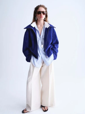 Kurtka zamszowa z kołnierzem typu funnel niebieski - Kobieta - - MANGO