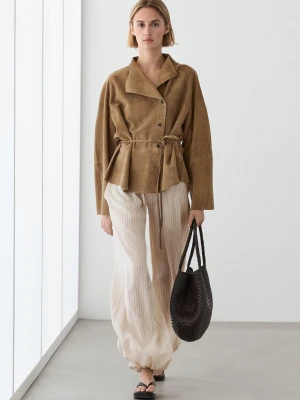 Kurtka Zamszowa Ze Sznurkiem - Piaskowy - Massimo Dutti - Female
