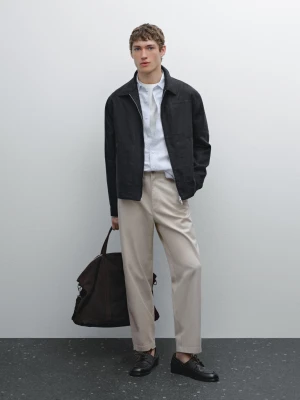 Kurtka Zapinana Na Suwak Ze 100% Lnu - Granatowy - - Massimo Dutti - Mężczyzna