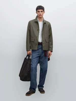Kurtka Ze 100% Bawełny Z Efektem Maltinto - Khaki - - Massimo Dutti - Mężczyzna