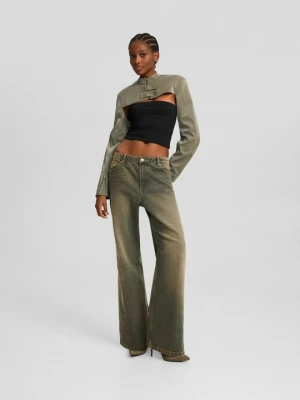 Kurtka ze skóry ekologicznej Bershka khaki