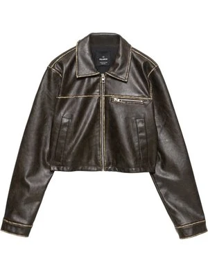 Kurtka ze skóry ekologicznej PULL&BEAR brązowy