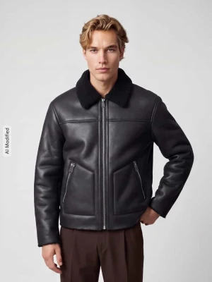 Kurtka ze skóry ekologicznej z kołnierzem typu shearling Only & Sons Czarny