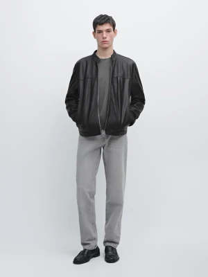 Kurtka Ze Skóry Nappa Na Suwak - Czarny - - Massimo Dutti - Mężczyzna