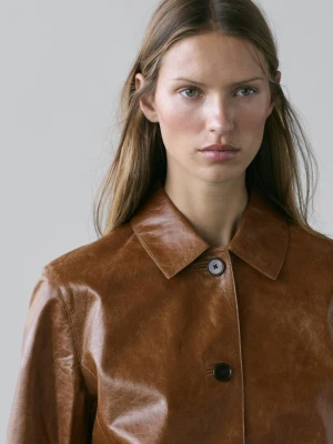 Kurtka Ze Skóry Nappa - Wielbłądzi - - Massimo Dutti - Kobieta