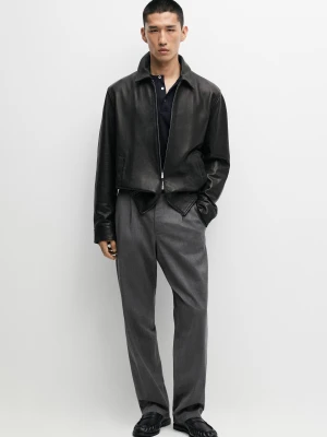 Kurtka Ze Skóry Nappa Z Detalem Kołnierza - Czarny - Massimo Dutti - Male
