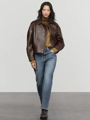 Kurtka Ze Skóry Nappa Z Detalem Plis - Brązowy - Massimo Dutti - Female