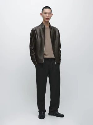 Kurtka Ze Skóry Nappa Z Efektem Zużycia - Brązowy - - Massimo Dutti - Mężczyzna