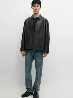 Kurtka Ze Skóry Nappa Z Guzikami - Czarny - Massimo Dutti - Male