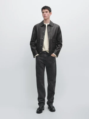 Kurtka Ze Skóry Nappa Z Kieszeniami - Czarny - - Massimo Dutti - Mężczyzna