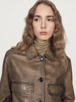 Kurtka Ze Skóry Nappa Z Kołnierzem Z Jagnięcej Skóry - Brązowy - - Massimo Dutti - Kobieta