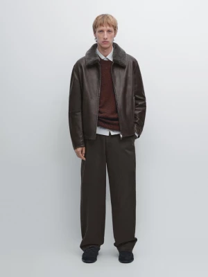 Kurtka Ze Skóry Nappa Z Kołnierzem Z Jagnięcej Skóry - Brązowy - - Massimo Dutti - Mężczyzna