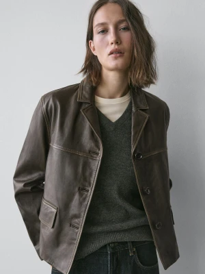 Kurtka Ze Skóry Nappa Z Kołnierzem Z Klapami - Zielony - - Massimo Dutti - Kobieta