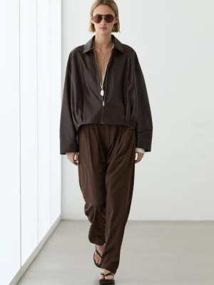 Kurtka Ze Skóry Nappa Z Plisowaniem - Brązowy - Massimo Dutti - Female