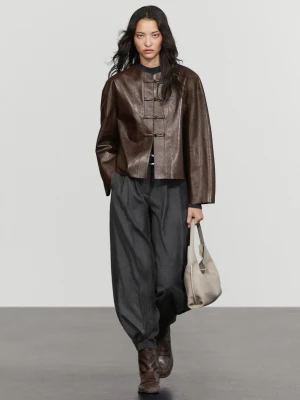 Kurtka Ze Skóry Nappa Z Zapięciem Na Kołeczki - Brązowy - Massimo Dutti - Female