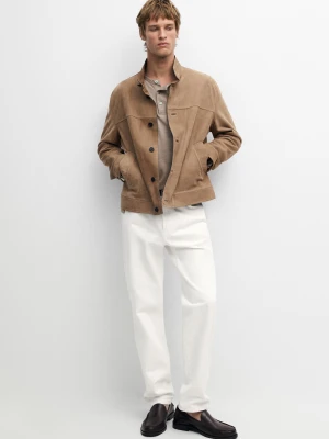 Kurtka Ze Skóry Nubukowej Ze Stójką - Beżowy - Massimo Dutti - Male