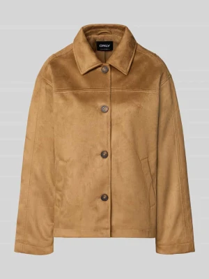 kurtka ze skóry sztucznej w imitacja weluru o kroju regular fit model 'CAROLINA' Only Camel