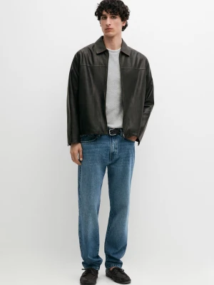 Kurtka Ze Skóry Z Efektem Znoszenia - Brązowy - - Massimo Dutti - Mężczyzna