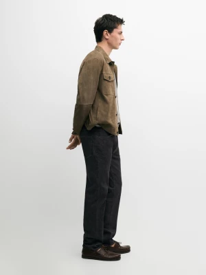 Kurtka Ze Skóry Z Efektem Zużycia Z Kieszeniami - Jasnozielony - - Massimo Dutti - Mężczyzna