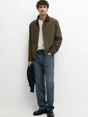 Kurtka Ze Skórzanym Kołnierzem - Ciemny Khaki - Massimo Dutti - Male
