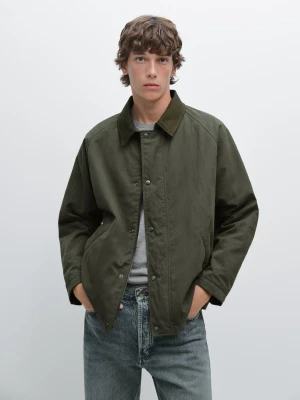 Kurtka Ze Skórzanym Kołnierzem - Zielony - - Massimo Dutti - Mężczyzna