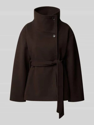 Kurtka ze stójką i wiązanym paskiem Gina Tricot Ciemnobrązowy