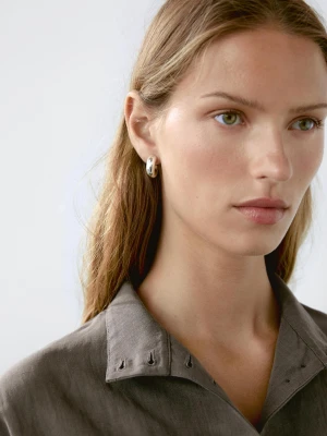 Kurtka Ze Stójką Z Mieszanki Lnu - Szarobrązowy - - Massimo Dutti - Kobieta
