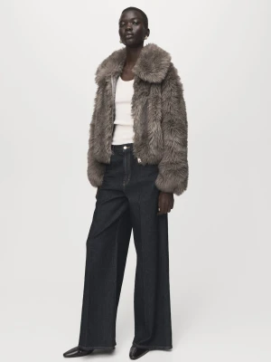 Kurtka ze sztucznego futerka z klapami szary - Kobieta - - MANGO
