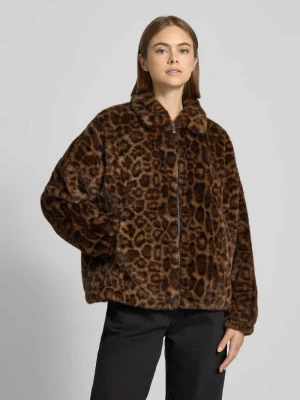 Kurtka ze sztucznego futra z wykładanym kołnierzem i zamkiem błyskawicznym REVIEW