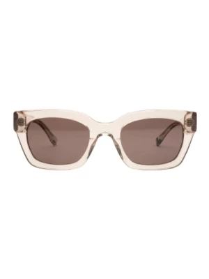 Kwadratowe beżowe okulary przeciwsłoneczne z brązowymi soczewkami Tommy Hilfiger