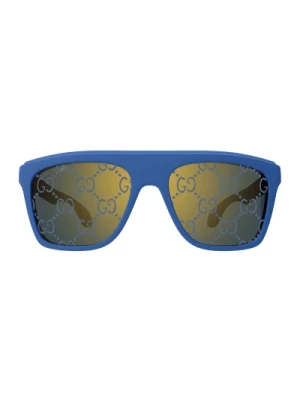 Kwadratowe okulary przeciwsłoneczne niebieskie lustrzane złote Gucci