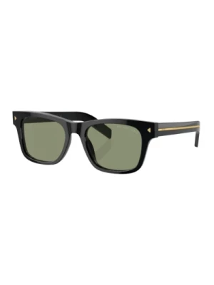 Kwadratowe okulary przeciwsłoneczne Zielone polaryzowane czarna oprawka Prada