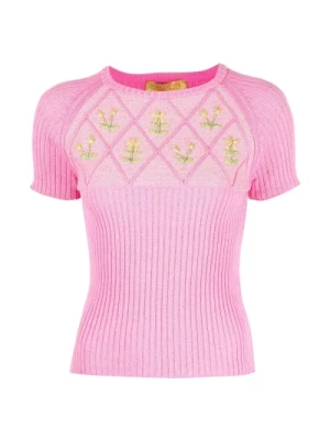 Kwiatowy haftowany sweter w kolorze różowym Cormio