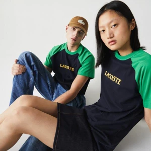L!Ve Bawełniany Dwukolorowy T-Shirt Unisex Z Napisem Lacoste
