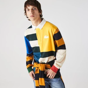 L!Ve Męska Bawełniana Koszulka Polo Loose Fit W Bloki Kolorystyczne W Stylu Rugby Lacoste