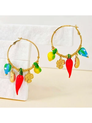 LA CHIQUITA Pozłacane kolczyki-kreole "French Riviera" z kryształami i emalią rozmiar: onesize