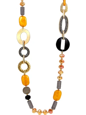 LA CHIQUITA Pozłacany naszyjnik z kryształami i bursztynami - dł. 90 cm rozmiar: onesize