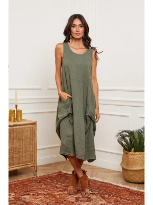 La Compagnie Du Lin Lniana sukienka "Alteo" w kolorze oliwkowym rozmiar: M