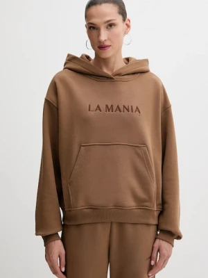 La Mania bluza BROOK damska kolor brązowy z kapturem z aplikacją BROOK