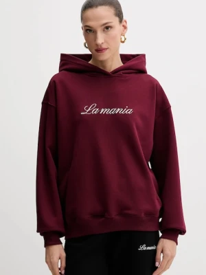 La Mania bluza damska kolor bordowy z kapturem z aplikacją ROCKY