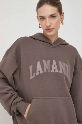 La Mania bluza damska kolor brązowy z kapturem z nadrukiem