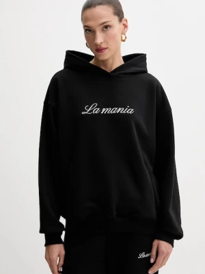 La Mania bluza damska kolor czarny z kapturem z aplikacją ROCKY