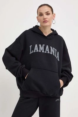 La Mania bluza FINE damska kolor czarny z kapturem z nadrukiem FINE