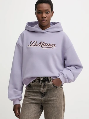 La Mania bluza LUMA damska kolor fioletowy z kapturem z aplikacją LUMA