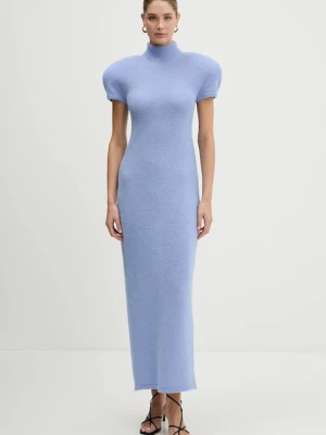 La Mania sukienka z dodatkiem wełny NOIR kolor niebieski maxi dopasowana NOIR